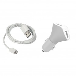 Chargeur voiture compatible 2 USB + câble lightning