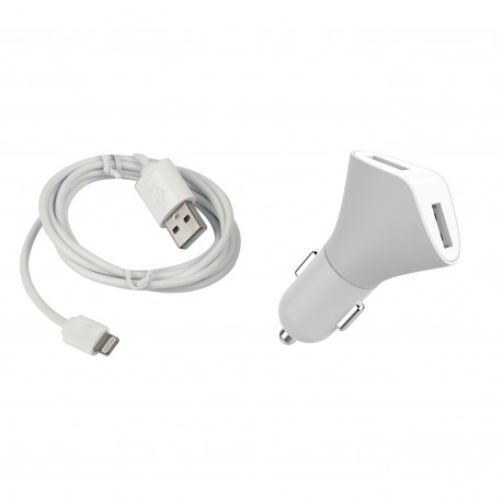 Chargeur voiture 2 USB + câble lightning