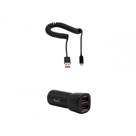 Chargeur voiture 2 USB + câble lightning